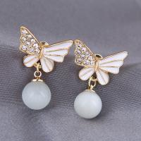 Zinc Alloy Rhinestone Drop Earring, Butterfly, gold color plated, micro pave cubic zirconia & for woman, white 