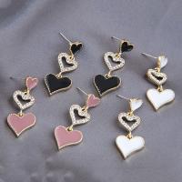 Zinc Alloy Rhinestone Drop Earring, Heart, gold color plated, for woman & enamel & with rhinestone 