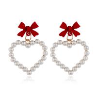 Zinc Alloy Drop Earring, with Plastic Pearl, Heart, gold color plated, for woman 