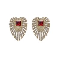 Zinc Alloy Rhinestone Stud Earring, with 925 Sterling Silver, gold color plated, for woman & with rhinestone, red 