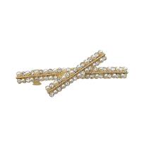 Hair Barrettes, Zinc Alloy, gold color plated, for woman & with rhinestone, white 