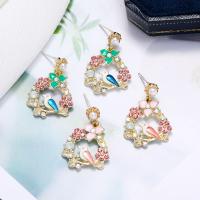 Zinc Alloy Rhinestone Drop Earring, gold color plated, for woman & enamel & with rhinestone 