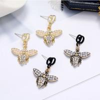 Zinc Alloy Rhinestone Drop Earring, with Plastic Pearl, Bee, plated, for woman & with rhinestone 