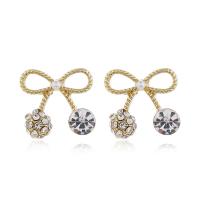 Zinc Alloy Rhinestone Stud Earring, Bowknot, gold color plated, for woman & with rhinestone 
