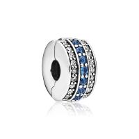 Zinc Alloy European Large Hole Beads, plated, micro pave cubic zirconia, blue 