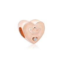 Zinc Alloy European Large Hole Beads, Heart, rose gold color plated, micro pave cubic zirconia 