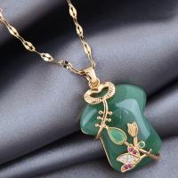 Brass Jewelry Necklace, with Jade, gold color plated, for woman .7 Inch 