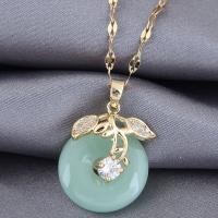 Brass Jewelry Necklace, with Jade, gold color plated, for woman & with rhinestone .7 Inch 