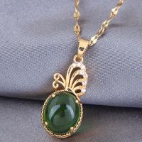 Brass Jewelry Necklace, with Jade, gold color plated, micro pave cubic zirconia & for woman .7 Inch 
