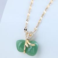 Cubic Zircon Micro Pave Brass Necklace, with Jade, gold color plated, micro pave cubic zirconia & for woman .7 