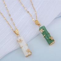 Cubic Zircon Micro Pave Brass Necklace, with Jade, gold color plated, micro pave cubic zirconia & for woman .7 Inch 