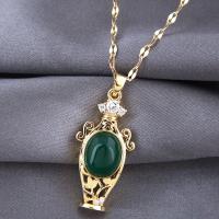 Cubic Zircon Micro Pave Brass Necklace, with Jade, gold color plated, micro pave cubic zirconia & for woman 