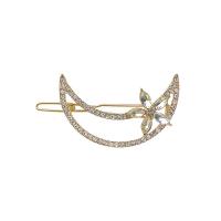 Hair Clip, Zinc Alloy, gold color plated, for woman & with rhinestone 