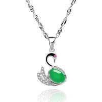 Cubic Zircon Micro Pave Brass Necklace, with Green Agate, Swan, platinum plated, for woman & with cubic zirconia, 15.3*6.3mm 