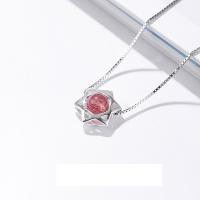 Sterling Silver Jewelry Necklace, 925 Sterling Silver, with Strawberry Quartz, Hexagram, plated, fashion jewelry & for woman, silver color, 13*400+50mm 