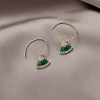 Sterling Silver Drop Earring, 925 Sterling Silver, with Cubic Zirconia, Fan, plated, fashion jewelry & for woman, green, 11*21mm 
