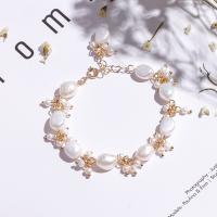 Cultured Freshwater Pearl Brass Bracelet, with Brass, Keshi, plated, fashion jewelry & for woman, white, 190mm 
