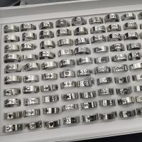 Anillos de Acero Inoxidable, forma de anillo, chapado, Joyería & tamaño del anillo mixto, plateado, tamaño:11-16, 100PCs/Caja, Vendido por Caja