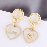 Enamel Zinc Alloy Drop Earring, Heart, gold color plated, for woman, white 