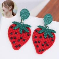 Enamel Zinc Alloy Drop Earring, Strawberry, gold color plated, for woman 