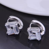 Cubic Zirconia Micro Pave Brass Earring, silver color plated, micro pave cubic zirconia & for woman 