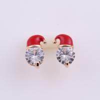 Christmas Earrings, Alloy, Christmas Hat, fashion jewelry & enamel & with rhinestone 9mmX14.7mm 