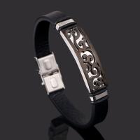 Männer Armband, Titanstahl, mit Kunstleder & Silikon & Edelstahl, Modeschmuck, schwarz, 1.0CMX0.3CM, Länge:ca. 20 cm, verkauft von Strang