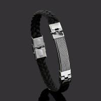 Männer Armband, Titanstahl, mit Kunstleder & Silikon & Edelstahl, Modeschmuck, schwarz, 1.0CMX0.3CM, Länge:20 cm, verkauft von Strang