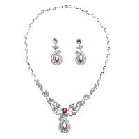Cubic Zirconia Micro Pave Brass Jewelry Sets, earring & necklace, with Brass, 2 pieces & fashion jewelry 