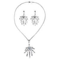 Cubic Zirconia Micro Pave Brass Jewelry Sets, earring & necklace, with Brass, 2 pieces & fashion jewelry, white 