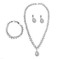 Cubic Zirconia Micro Pave Brass Jewelry Sets, bracelet & earring & necklace, with Cubic Zirconia, three pieces & fashion jewelry, white 