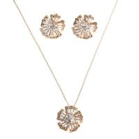Cubic Zirconia Micro Pave Brass Jewelry Sets, Stud Earring & necklace, with Brass, 2 pieces & fashion jewelry 