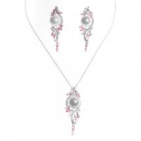 Messing Schmuck Set, Stud Ohrring & Halskette, mit Kunststoff Perlen, 2 Stück & Modeschmuck, keine, verkauft von setzen