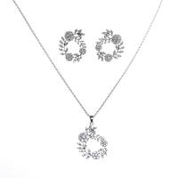 Cubic Zirconia Micro Pave Brass Jewelry Sets, Stud Earring & necklace, with Cubic Zirconia, 2 pieces & fashion jewelry, white 