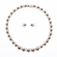 Cubic Zirconia Micro Pave Brass Jewelry Sets, Plastic Pearl, Stud Earring & necklace, with Brass, 2 pieces & fashion jewelry 