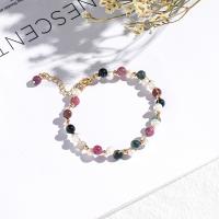 Bracelet de tourmaline, avec perle & laiton, Rond, Placage, bijoux de mode & pour femme, multicolore, 200mm, Vendu par brin