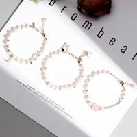 Quartz Bracelets, Brass, with pearl & Quartz, Round, plated, fashion jewelry & for woman 190mm 