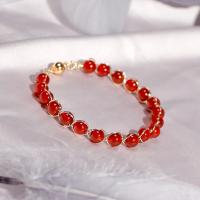Red Agate Bracelets, with Brass, Round, 14K gold-filled, fashion jewelry & for woman, red, 170mm 