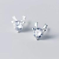 Cubic Zircon (CZ) Stud Earring, Cupronickel, with Cubic Zirconia, Antlers, platinum plated & fashion jewelry & for woman 6*7*4.5mm 