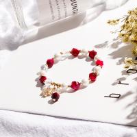 Bracelets perles de pierres semi-précieuses, oeil de tigre, avec perle, beignet, poli, bijoux de mode & pour femme & facettes, rouge, 190mm, Vendu par brin
