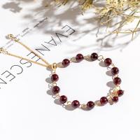 Natural Garnet Bracelet, Brass, with Garnet, Round, gold color plated, fashion jewelry & for woman, red, 190mm 