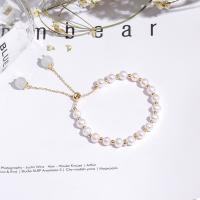 Cultured Freshwater Pearl Brass Bracelet, with Brass, Round, plated, fashion jewelry & for woman, white, 190mm 