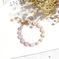 Quartz Bracelet, with pearl, Round, polished, fashion jewelry & for woman, light purple, 200mm 