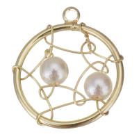 Brass Jewelry Pendants, with Plastic Pearl, gold color plated, hollow Approx 1.5mm 