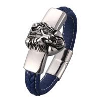 PU Leather Cord Bracelets, Microfiber PU, with Stainless Steel, plated, fashion jewelry & Unisex, blue 