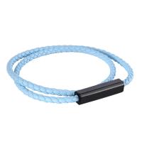 PU Leather Cord Bracelets, Microfiber PU, with Stainless Steel, plated, fashion jewelry & Unisex, blue 