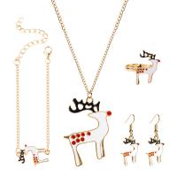 Conjuntos de joya de aleación de cinc de esmalte, aleación de zinc, anillo de dedo & pulsera & pendiente & collar, chapado en color dorado, Diseño de Navidad & para mujer, Blanco, Vendido por Set