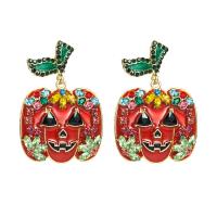 Zinc Alloy Rhinestone Drop Earring, gold color plated, Halloween Jewelry Gift & for woman & enamel & with rhinestone, red 