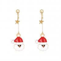 Christmas Earrings, Zinc Alloy, gold color plated, for woman & enamel, white 