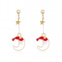 Christmas Earrings, Zinc Alloy, gold color plated, for woman & enamel, white 